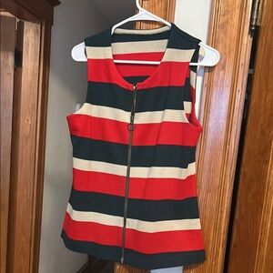 Vintage 1960s. Green red and white. Striped Sleeveless Zip-top.